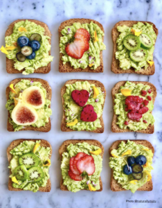 Smashed Avocado Toast with Seasonal Fruits.