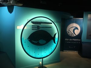 Representation of a fish on a plate with Microplastics next to it Mar de Plástico by CIIMAR